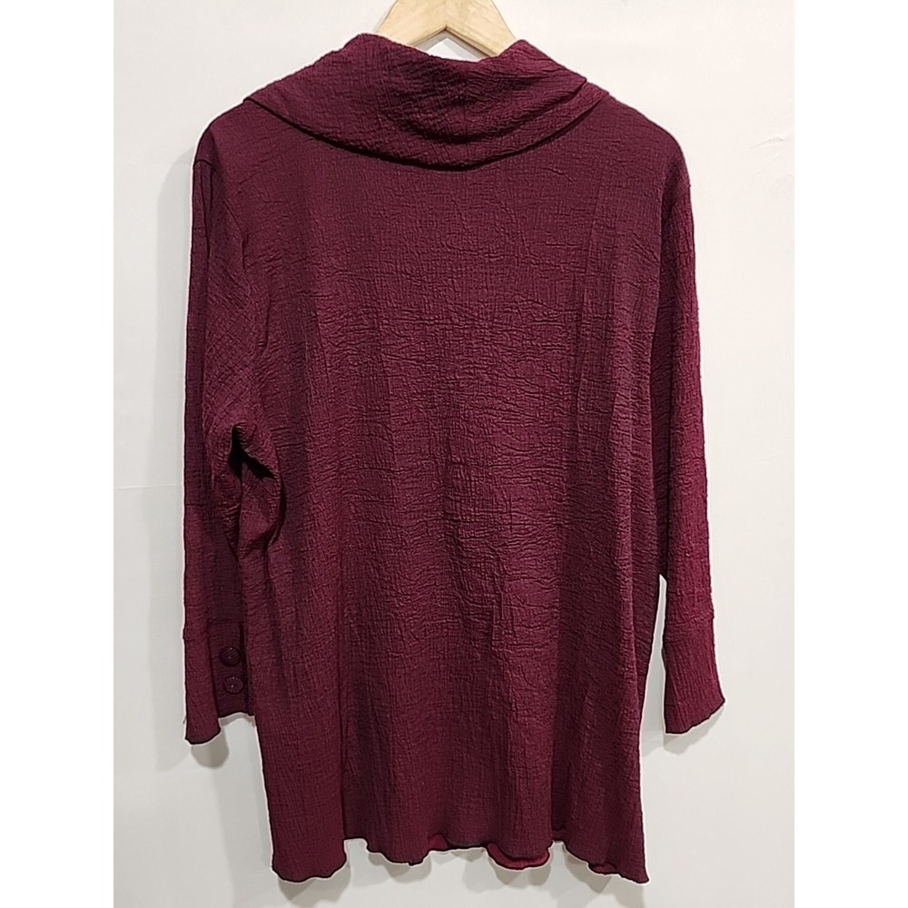 Ali Miles Boho Cowl Neck Tunic Womens L Burgundy, Long Sleeve Crinkled Texture - Picture 10 of 10